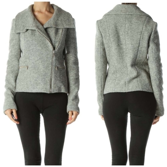 Ann Taylor Marled Gray Wool Asymmetrical Zip Moto Style Jacket - medium tall - Picture 1 of 8